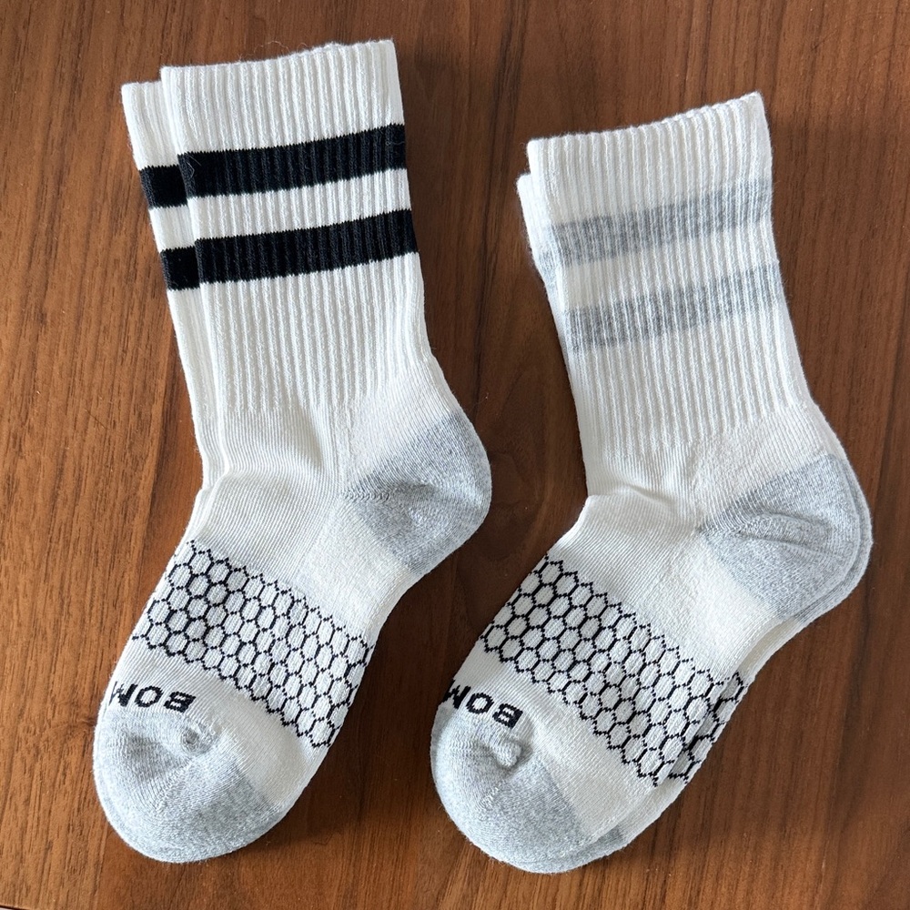Bombas White and Gray Crew Socks